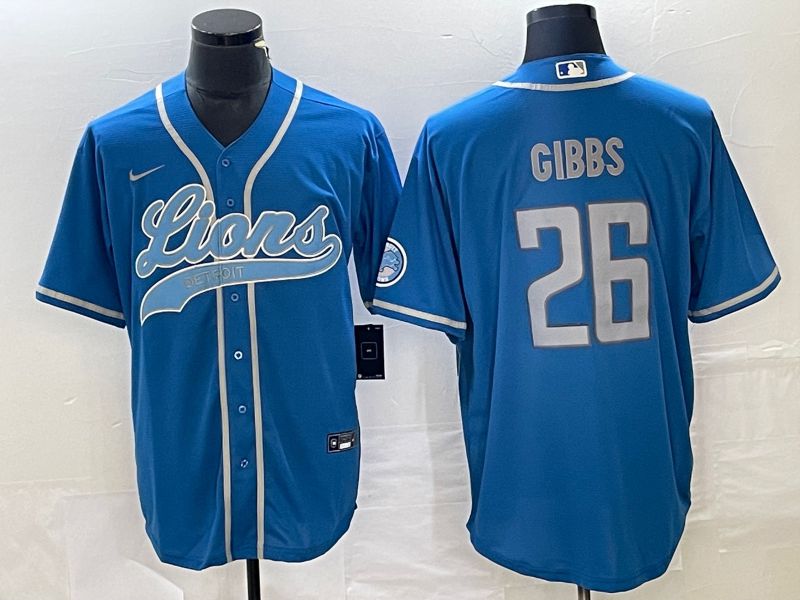 Men Detroit Lions 26 Gibbs Blue Co Branding Nike Game NFL Jersey style 1
